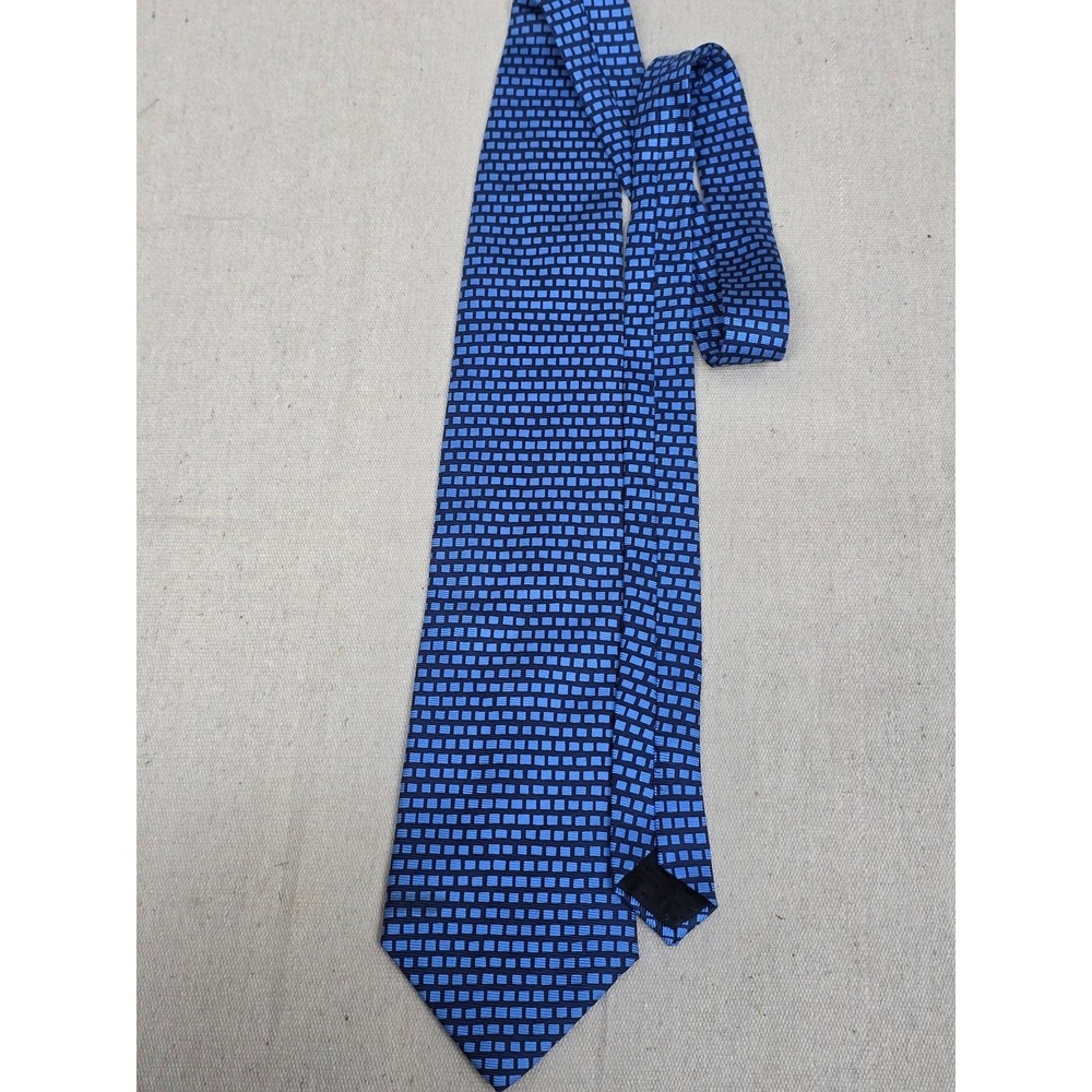 Daniel Craig Italian Silk Tie Mens Blue Geometric Square Pattern Necktie